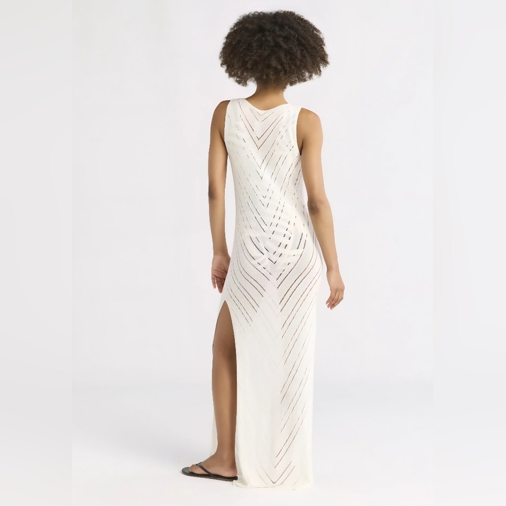NWT! Elegant White Sweater Knit Sheer Maxi Dress Coverup - Picture 6 of 11